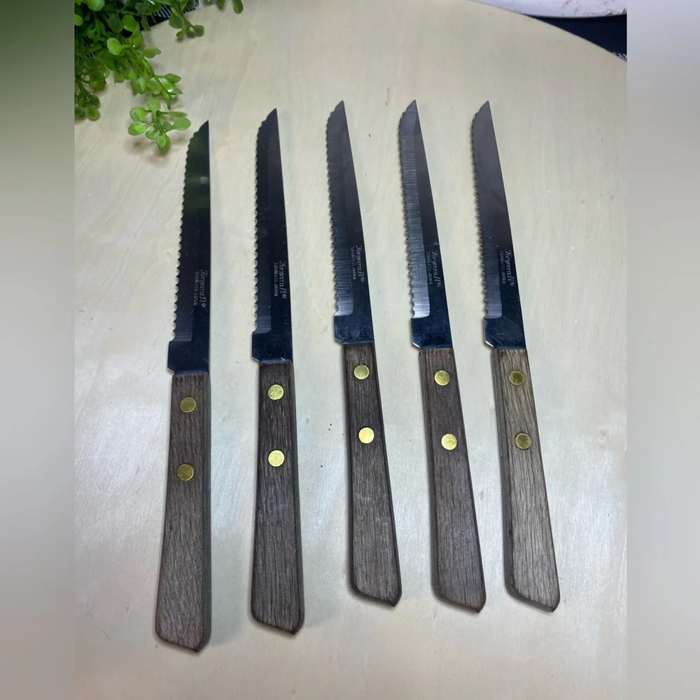 Forgecraft Stainless Japan Set of 5 Serrated Steak Knives with Wooden‎ Handles